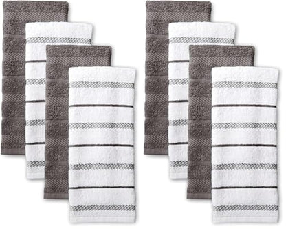 KitchenAid Albany Kitchen Towel 8-Pack Set, Charcoal Grey/White, 16"x26" - color: Charcoal Grey, size: 16"x26" (Pack of 2)