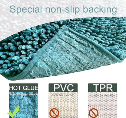 Bathroom Rug Bath Mat Dark Teal Set of 2 Piece Non Slip Super Absorbent Water Bath Rugs,Ultra Soft Super Cozy Velvet Chenille Bath Mats for Bathroom Floor,Tub,Shower,20x32+16x24 Inch - color: Dark Teal