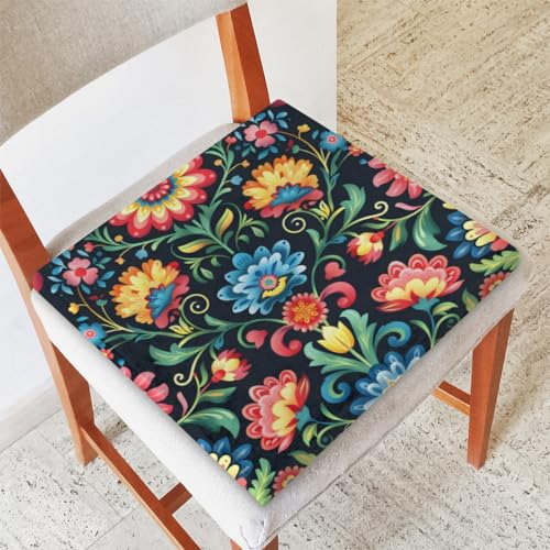 Mexican Flowers Memory Foam Chair Cushion for Dining Chair Comfortable Colorful Mexican Seat Cushion Non Slip Kitchen Cafe Office Square Chair Pad - color: Multi 9