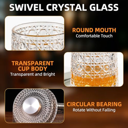 Luxury 360° Spinning Crystal Whiskey Glass Set Of 2, Rotating Old Fashioned Rocks Glasses & & 4 Color Lighting, Scotch & Bourbon, Cocktail Glasses for Bar, Party, Home, and Gift (Gemstone) - color: Gemstone