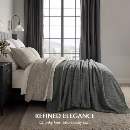 EVERGRACEHOME Chunky Chenille Knit Throw Blanket, 108x92, Charcoal Gray | Sculpted Moss Stitch, Chic Modern Farmhouse, All-Season Warmth, OEKO-TEX® Certified, Oversized King for Couch, Bed, Sofa - color: Charcoal Gray, size: 108" X 92"