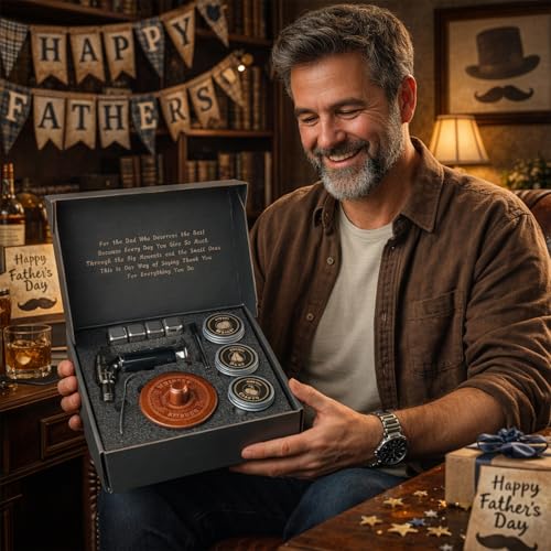 Whiskey Smoker Kit with Torch- 6 Wood Chip Flavors, 4 stainless steel ice cubes - Cocktail Smoker Infuser Kit for Bourbon & Old Fashioned, Birthday Whiskey Gifts for Men, Dad(No Butane, No Glass)