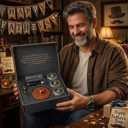 Whiskey Smoker Kit with Torch- 6 Wood Chip Flavors, 4 stainless steel ice cubes - Cocktail Smoker Infuser Kit for Bourbon & Old Fashioned, Birthday Whiskey Gifts for Men, Dad(No Butane, No Glass)