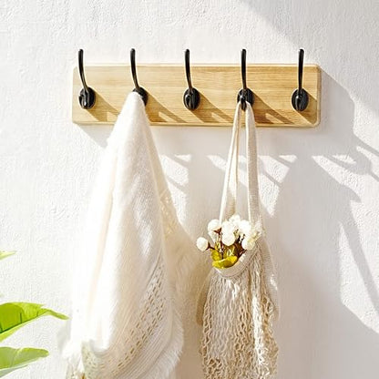 Coat Rack Wall: Patented, Heavy-Duty, 5-Double-Hooks Wooden Wall Mounted Coat Rack Coat Hanger Hook Rail for Winter Coats Hat Jacket Clothing, Light Brown - color: Light Brown & Black, size: L=17.4" (1pcs)