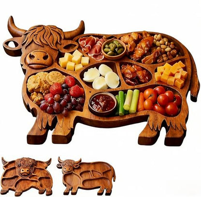 Highland Cow Wooden Charcuterie Board, Rustic Farmhouse Serving Board, Appetizer Board, for Snack Fruit Meat Cheese Home Party Banquet Family Gathering Dining Table Holiday Kitchen (B) - color: B