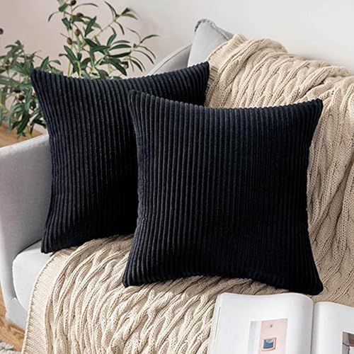18x18 Throw Pillow Covers Pack of 2, Soft Corduroy Striped Boho Throw Pillow Covers,Cushion Case,Decorative Pillow Covers for Living Room Home Decor Cushion Farmhouse - color: Black