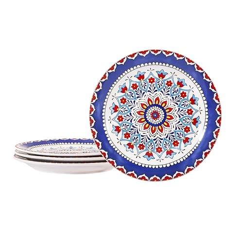 Bico Boho Totem Salad Plates Set of 4, 8.75 Inch Ceramic Dessert Plates for Salad, Appetizer, Side Dishes, Microwave and Dishwasher Safe, Gift for Housewarming and Thanksgiving - color: Boho Totem