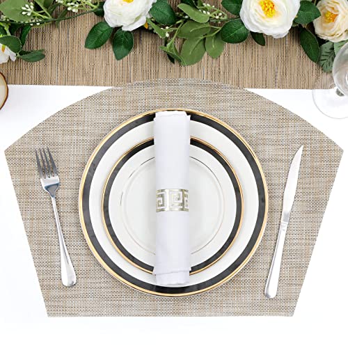 SHACOS Large Size Wedge Shape Placemats with Centerpiece Round Mat Set of 5 Round Table Place Mats Washable Dining Table Placemats Reversible, Beige - color: Beige