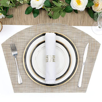 SHACOS Large Size Wedge Shape Placemats with Centerpiece Round Mat Set of 5 Round Table Place Mats Washable Dining Table Placemats Reversible, Beige - color: Beige