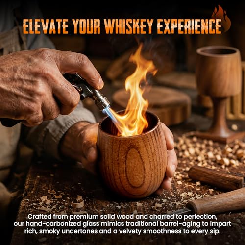 Charred Wooden Whiskey Glasses with Barrel Case(Patent Pending), Gifts for Men Old Fashion Bourbon Drinking Collins Cup, Fathers Day Gift for Dad, Husband, Brother, Boy Friend or Whiskey Lovers