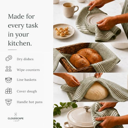 CSL Premium Kitchen Towels Set of 6,Highly Absorbent,Quick Dry,18x28,Green | Cotton, Soft and Lint-free, Hanging Loop, Holds up Wash After Wash, Fresh Tone, Suits any style, Great Bundle Value - color: Olive - Waffle, size: 6 Pack