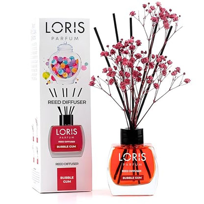 Loris Bubble Gum Reed Diffuser Set with Dried Flowers | Reed Diffusers for Home with Sticks | Bathroom Diffuser & Room Scent | Long-Lasting Home Fragrance | 120 mL / 4.06 fl oz - color: Bubble Gum