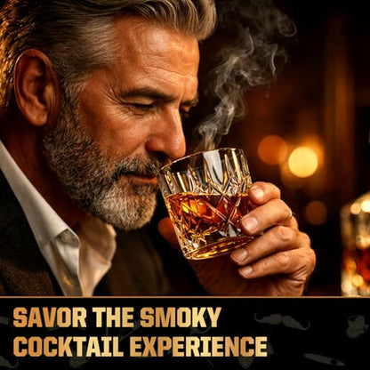 Whiskey Smoker Kit with Torch- 6 Wood Chip Flavors, 4 stainless steel ice cubes - Cocktail Smoker Infuser Kit for Bourbon & Old Fashioned, Birthday Whiskey Gifts for Men, Dad(No Butane, No Glass)