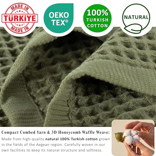 PÜSKÜL 2-Piece Natural 100% Turkish Cotton Waffle Bath Towels Extra-Large | Khaki Green 32x63" Bath Sheet Towel Light Soft Absorbent Quick-Dry Lint-Free Premium Honeycomb Weave Oeko-Tex Made in Turkiye - color: Khaki Green