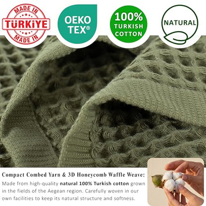 PÜSKÜL 2-Piece Natural 100% Turkish Cotton Waffle Bath Towels Extra-Large | Khaki Green 32x63" Bath Sheet Towel Light Soft Absorbent Quick-Dry Lint-Free Premium Honeycomb Weave Oeko-Tex Made in Turkiye - color: Khaki Green