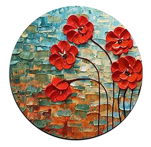 Red Watercolor Flowers Round Coaster Set-Made of Recycled Rubber-Set of 4 - color: Red Watercolor Flowers