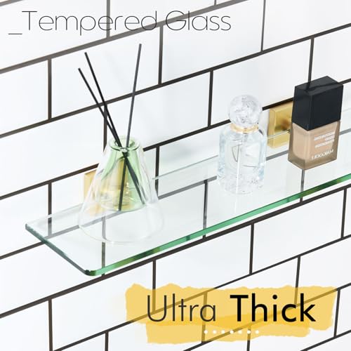 KOKOSIRI Wall Shelves 20-Inch Floating Tempered Glass Shelf Bathroom Hardware Kitchen Hanging Rack Shower Storage, Brushed Gold Stainless Steel B1107BG-L20 - color: Brushed Gold, size: 20-Inch
