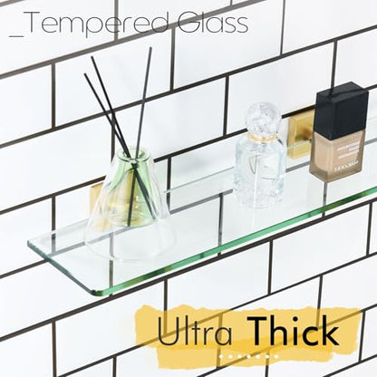 KOKOSIRI Wall Shelves 20-Inch Floating Tempered Glass Shelf Bathroom Hardware Kitchen Hanging Rack Shower Storage, Brushed Gold Stainless Steel B1107BG-L20 - color: Brushed Gold, size: 20-Inch
