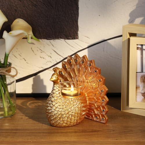 Peacock Tealight Candle Holder, Home Decor Gifts for Women Mom Grandma | with Flameless Candle, Decorative Votive Candle Holder for Table Decor, House Warming Gifts New Home, Christmas Birthday Gift