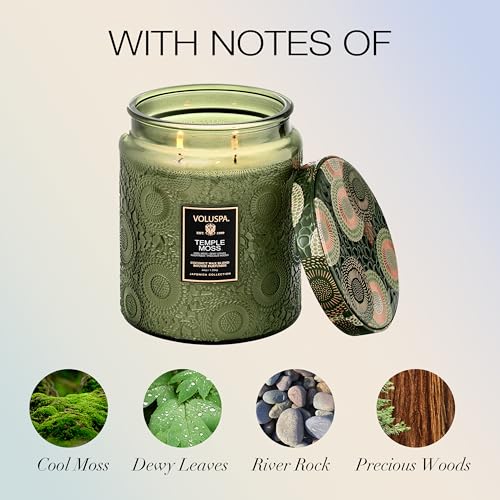 Voluspa Temple Moss, Two Wick Luxe Candle Jar, 44 oz, Coconut Wax Blend, Scented Candles for Home, 140 Hour Burn Time, Handcrafted in the USA - color: 23 - Temple Moss Two Wick