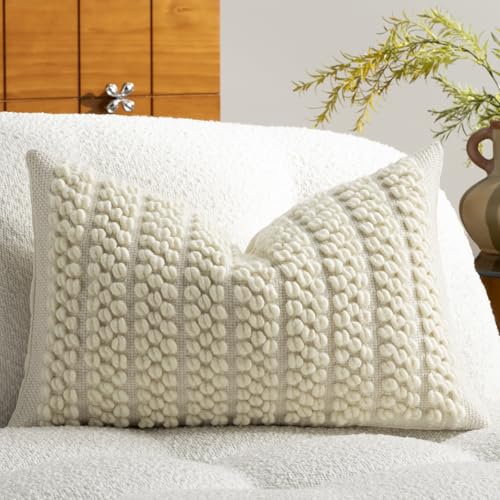 Wool Boucle Lumbar Pillow Cover Premium Chic Accents Rectangular Textured Decorative Throw Pillow Case for Living Room Couch Sofa Home Decor 12"x20" Beige - color: Beige, size: 20" x 12" (Pack of 1)