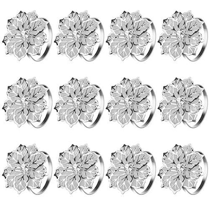 KPOSIYA Hollow Out Flower Napkin Ring Holder Metal Napkin Rings Set of 20 for Wedding Party Holiday Banquet Christmas Dinner Delicate Serviette Buckles Decor Favor (20, Flower-Silver) - size: 20 pcs, style: Silver
