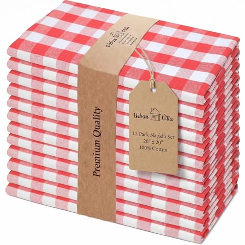 Urban Villa Cloth Napkins Cotton 12x12 (Set of 12) Red - color: 015 Red/White, size: 20" x 20" (Set of 12)
