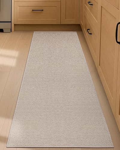 Color&Geometry Thin Kitchen Rug 17x59 Non Slip Rubber Backing,Greige | 0.15in Kitchen Mat Fit Under Door, Absorbent, Washble Mat For Small Kitchen/Apartment, For Light Cooking/Low Traffic Homes - color: Light Tone-greige, size: 17"X59"