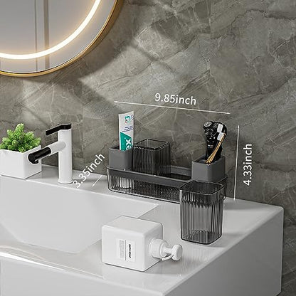 Toothbrush Holder for Bathrooms, 2 Cups Toothbrush Organizer for Bathroom Countertop, Toothbrush Holder Toothbrush Storage for Shower, Tooth Brushing Holder Cup Tray and Toothpaste Caddy Black