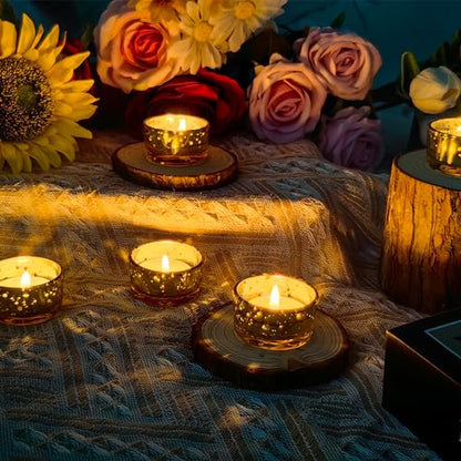 GOLDEAL 30 Pcs Samll Glass Tealight Candle Holders Speckled Gold Glass-Tea Candle Holders Bulk-Perfect for Weddings, Parties, Dinners - Ideal for 1.5" Standard Tealights and Candle Moulds… - color: Speckled Gold