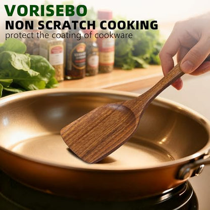 5 Pcs Teak Wooden Utensil Set, Wooden Spoons for Cooking | Non-Toxic & Nonstick Safe Kitchen Utensil, Durable Comfort Grip, Heat Resistant Wood Spatula Set - size: 5 Pieces Set