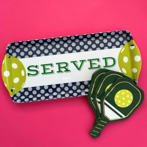 Navy Pickleball Melamine Serving Tray with Handles Reusable Party Platter | By Sprinkles & Confetti BPA-Free Durable Birthdays Outdoor Events Charcuterie Appetizers Cupcakes Snacks Entertaining - color: Navy & Lime