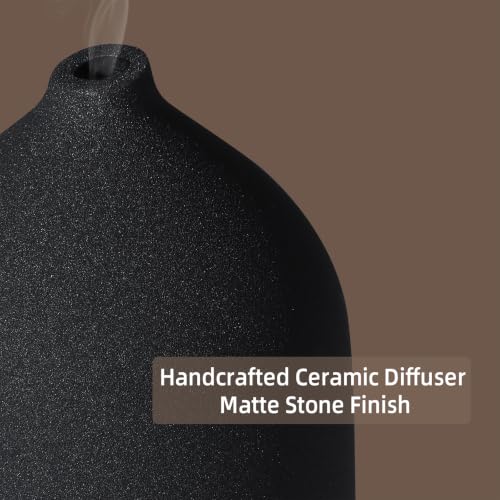 200ML Ceramic Essential Oil Diffuser for Home, Stone Diffuser | Ultrasonic Aromatherapy Diffuser & Air Humidifier for Bedroom, Office, Yoga, 7 LED Lights, Auto Shut-Off, 3 Timers, Black - color: Black