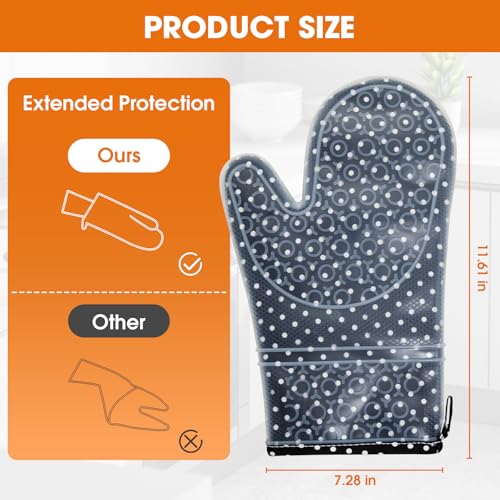Silicone Oven Mitts Set Heat Resistant 2PCS Kitchen Mittens with Soft Cotton Lining Long Waterproof Non-Slip Oven Gloves for Cooking, BBQ, Baking - color: Black