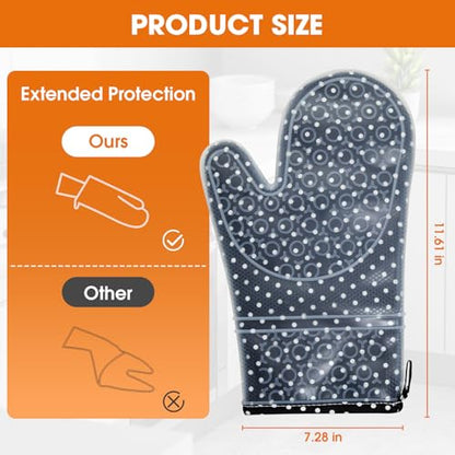 Silicone Oven Mitts Set Heat Resistant 2PCS Kitchen Mittens with Soft Cotton Lining Long Waterproof Non-Slip Oven Gloves for Cooking, BBQ, Baking - color: Black