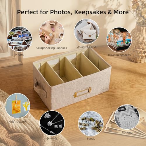 Collapsible Photo Storage Box, Adjustable Dividers - Black, 28cm | Holds 850 Photos, Hook & Loop Dividers, Handle, Label Stickers - color: Black, size: 11.22"x6.89"x5.12"