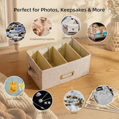 Collapsible Photo Storage Box, Adjustable Dividers - Black, 28cm | Holds 850 Photos, Hook & Loop Dividers, Handle, Label Stickers - color: Black, size: 11.22"x6.89"x5.12"