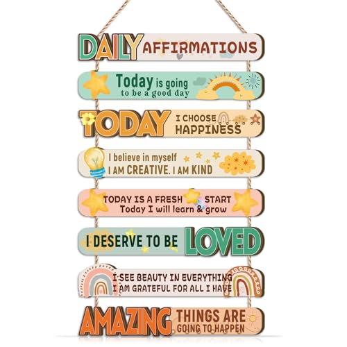 IARTTOP Daily Affirmations Inspirational Kids Classroom Wooden Hanging Sign | Colorful Rainbow Star Wood Plaque, Positive Quote Wall Sign for Kids Room, Nursery, Home Decor & Encouragement Gift - color: Inspirational Quote