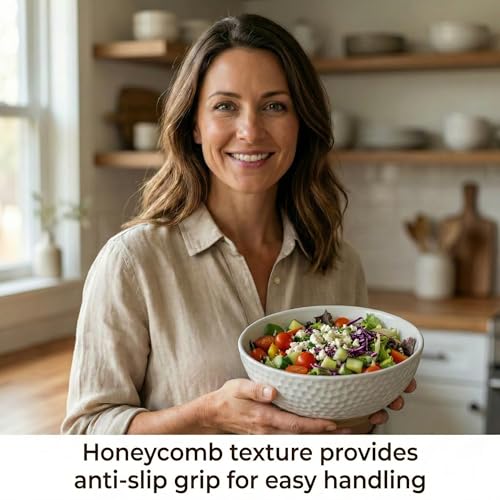 Large Ceramic Dinner Bowl - Handmade Salad Bowl Set, 58 oz. Dishwasher and Oven Safe, Vanilla White 9.5 inch”