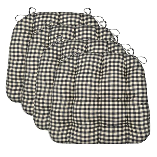 Barnett Home Decor Chair Cushions for Dining Chairs - 16.5x18 Kitchen Chair Cushions - Machine Washable, 100% Cotton, Made in USA - Latex Foam Chair Pads - Farmhouse Check Black and White Pack of 4 - color: Farmhouse Check Black & White, size: Medium (16.