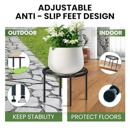 TOSKING 2-Pack Fully Assembled Heavy Duty Low Metal Plant Stand, Geometric Flower Pot Holder for Heavy Potted Plant, Rustproof Iron Plant Riser with Adjustable Feet, 200 LBS Capacity, No Installation Required,Indoor/Outdoor, Black (10.24"Dia x 5.3"H) - co