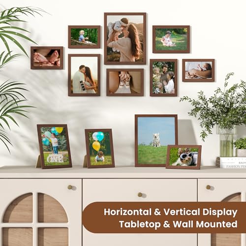 Heimlove Walnut Wood Grain Collage Picture Frames Set of 12,Two 8x10,Two 6x8,Four 5x7,Four 4x6 Photo Frames,Gallery Wall Frame Set for Wall Mount or Tabletop Display - color: WALNUT WOOD GRAIN
