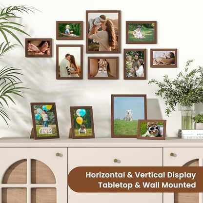 Heimlove Walnut Wood Grain Collage Picture Frames Set of 12,Two 8x10,Two 6x8,Four 5x7,Four 4x6 Photo Frames,Gallery Wall Frame Set for Wall Mount or Tabletop Display - color: WALNUT WOOD GRAIN