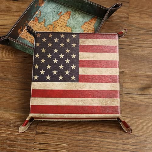 Valet Tray Desktop Storage Organizer, Vegan Leather Catchall Bedside Vanity Tray Nightstand Caddy Holder for Remote Controller, Watch, Keys, Phone, Wallet, Sunglasses, Jewelry - Map - color: Map Design