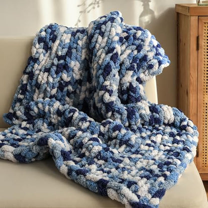 Jumbo Chunky Yarn for Hand Knitting - Super Thick Chenille Chunky Yarn for Crocheting - Extra Soft Bulky Fluffy Blanket Big Yarns 8 Jumbo Pack (27yds,8 oz Each Skein) - color: Deep Harbor