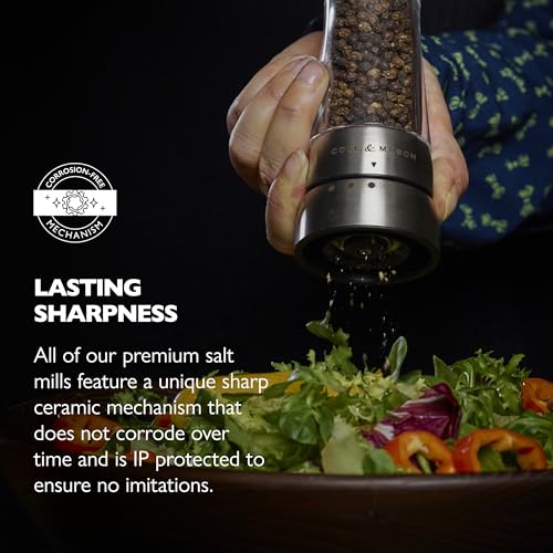 Cole & Mason Derwent Salt & Pepper Grinder Set with Tray - Salt & Pepper Grinder Set with Adjustable Grind Settings - Easily Refillable Spice Mills for Enhanced Taste - Stainless Steel