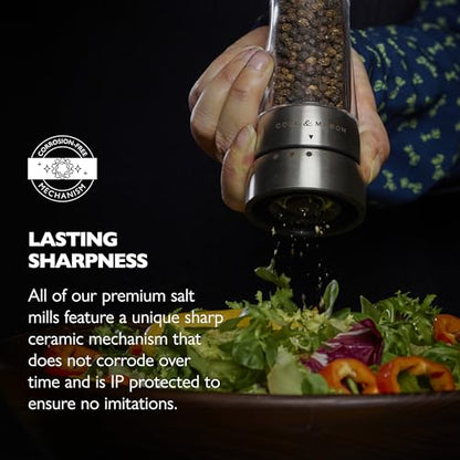 Cole & Mason Derwent Salt & Pepper Grinder Set with Tray - Salt & Pepper Grinder Set with Adjustable Grind Settings - Easily Refillable Spice Mills for Enhanced Taste - Stainless Steel