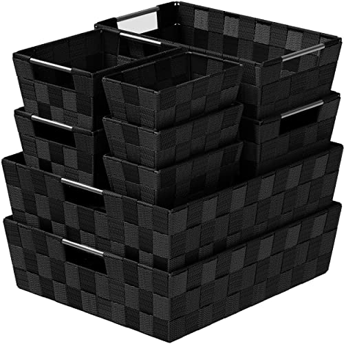 Baskets For Organizing Set Of 9 Black - Storage Baskets For Shelves - Perfect Closet Organizer Bins, Bathroom Basket, and Pantry Basket - Small Storage Bins For Shelves - Bin For Organization - color: Black
