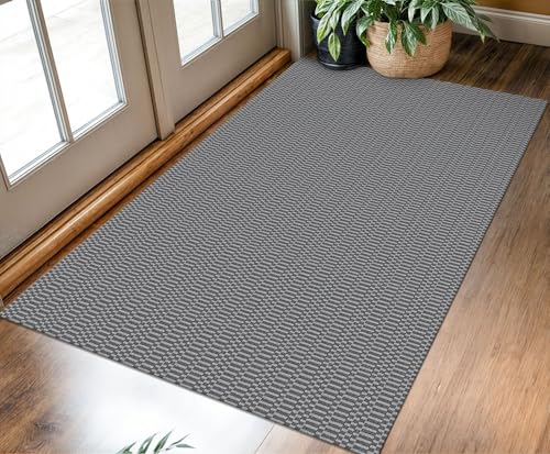 KOZYFLY 3x5 Washable Area Rug, Non Slip Woven Indoor Entryway Rug, Grey | Braided cotton throw rug with rubber backing for entryways, kitchens, bedrooms, foyers and other high-traffic indoor spaces - color: Charcoal Grey/Dark Grey, size: 3' x 5' (Rectangu
