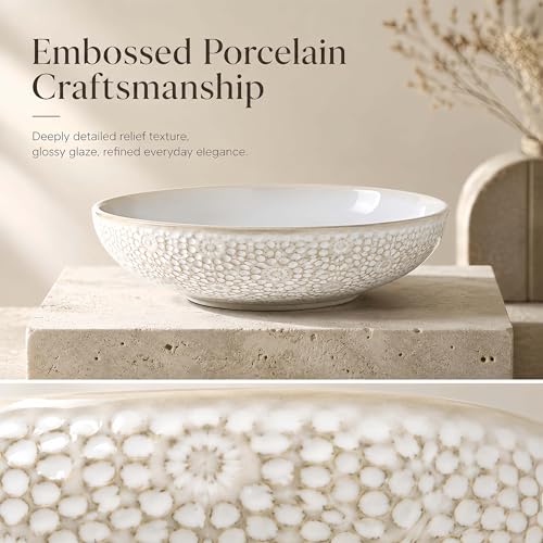 8" Ceramic Pasta Bowls, 22 Oz Serving Bowls Set of 4, Porcelain Shallow Soup Bowl, Embossed Serving Dishes for Pasta, Fruit, Salad, Housewarming Gift, Dishwasher Safe - color: Floral 4